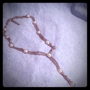 BaubleBar Faux Pearl Gold Tone Lariat Necklace